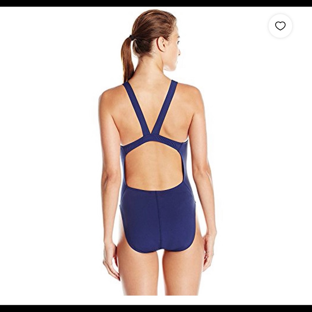 Dark Blue Solid V Back Swimsuit - image 2